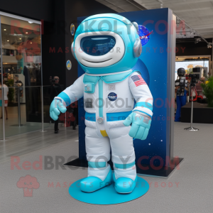 Sky Blue Astronaut mascot costume character dressed with a Windbreaker and Pocket squares