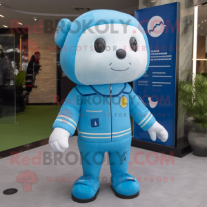 Sky Blue Astronaut mascot costume character dressed with a Windbreaker and Pocket squares