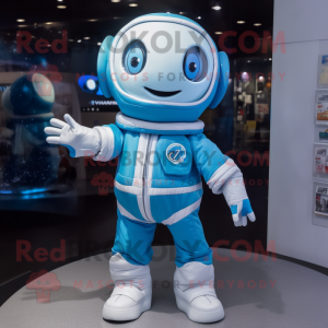 Sky Blue Astronaut mascot costume character dressed with a Windbreaker and Pocket squares