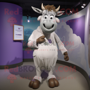 Lavender Zebu mascot costume character dressed with a Henley Tee and Cufflinks
