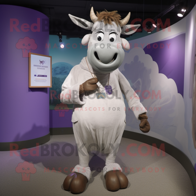 Lavender Zebu mascot costume character dressed with a Henley Tee and Cufflinks Lavender Zebu mascot costume character dressed with a Henley Tee and Cufflinks