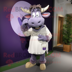 Lavender Zebu mascot costume character dressed with a Henley Tee and Cufflinks