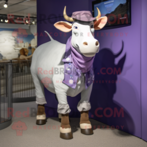 Lavender Zebu mascot costume character dressed with a Henley Tee and Cufflinks