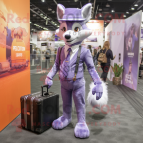 Lavender Fox mascot costume character dressed with a Suit Pants and Briefcases