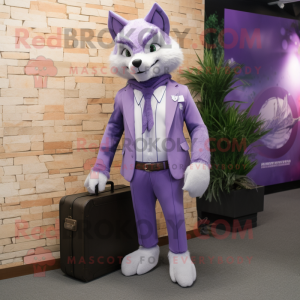 Lavender Fox mascot costume character dressed with a Suit Pants and Briefcases