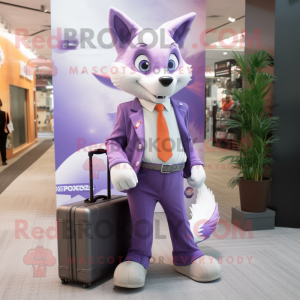 Lavender Fox mascot costume character dressed with a Suit Pants and Briefcases