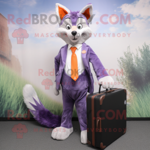 Lavender Fox mascot costume character dressed with a Suit Pants and Briefcases