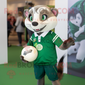 Green Ferret mascot costume character dressed with a Rugby Shirt and Bow ties