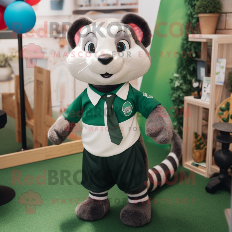 Green Ferret mascot costume character dressed with a Rugby Shirt and Bow ties