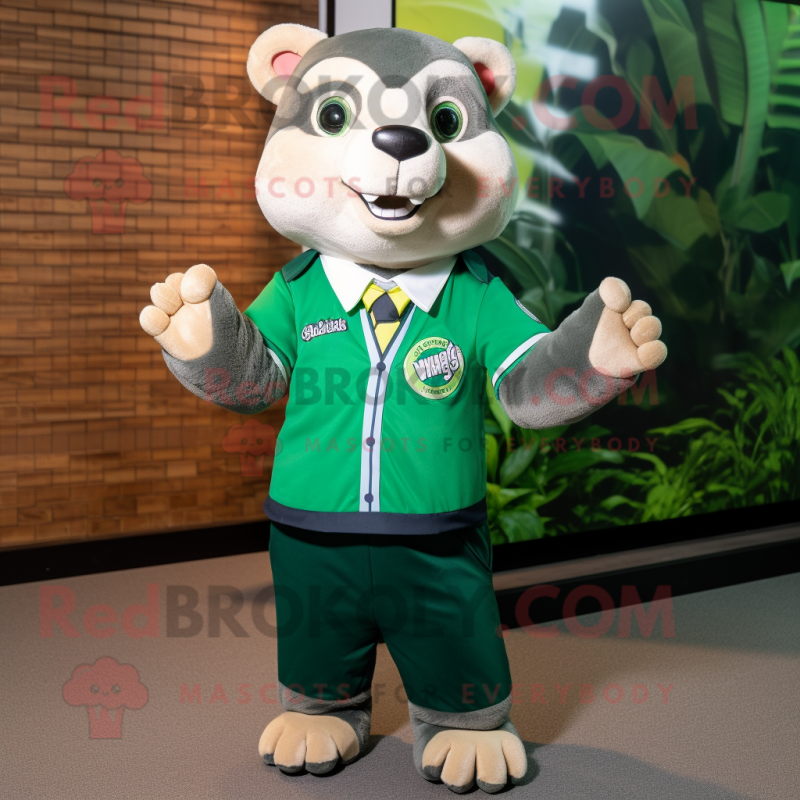 Green Ferret mascot costume character dressed with a Rugby Shirt and Bow ties Green Ferret mascot costume character dressed with a Rugby Shirt and Bow ties