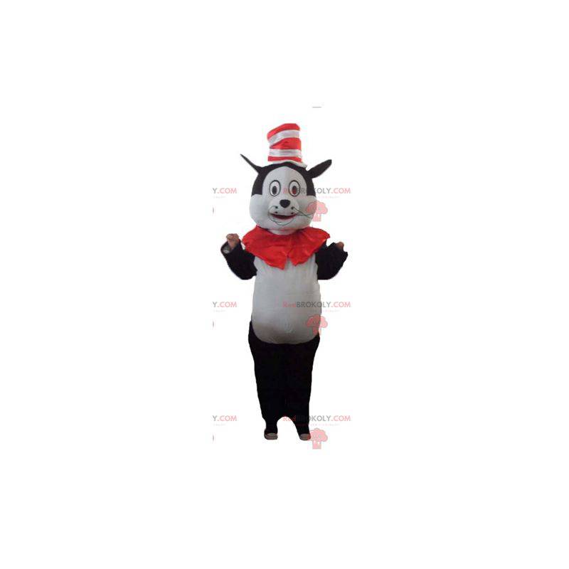 Grote zwart-witte kat mascotte met een hoed - Redbrokoly.com