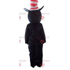 Stor svart og hvit kattemaskot med hatt - Redbrokoly.com