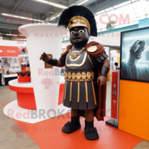 Black Roman Soldier mascot costume character dressed with a Empire Waist Dress and Brooches