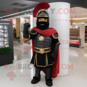 Black Roman Soldier mascot costume character dressed with a Empire Waist Dress and Brooches