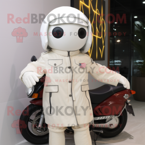 White Dim Sum mascot costume character dressed with a Moto Jacket and Pocket squares