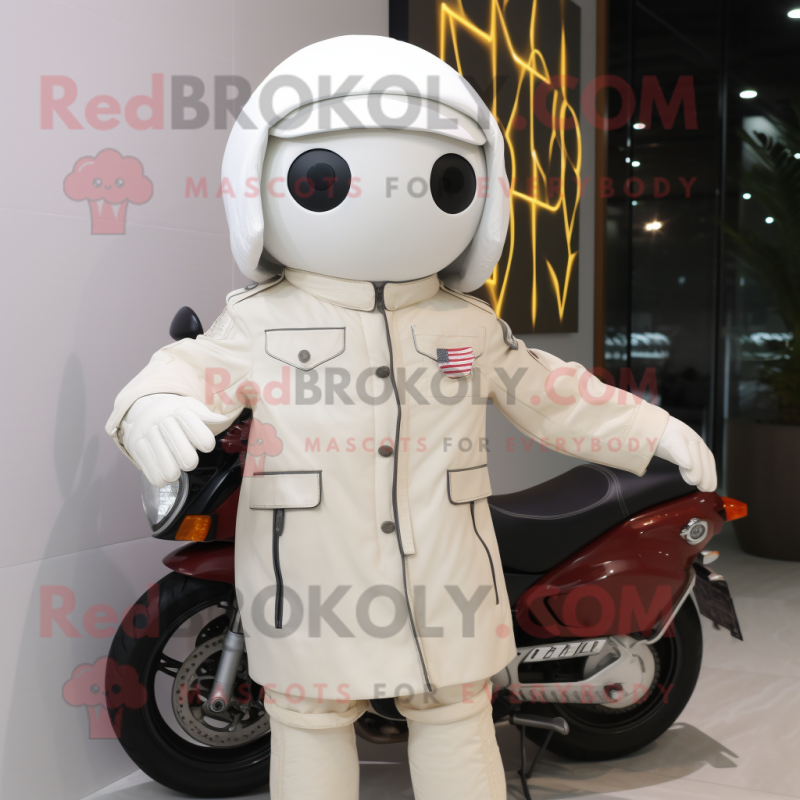 White Dim Sum mascot costume character dressed with a Moto Jacket and Pocket squares White Dim Sum mascot costume character dressed with a Moto Jacket and Pocket squares