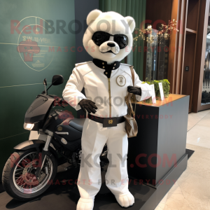 White Dim Sum mascot costume character dressed with a Moto Jacket and Pocket squares