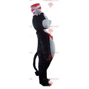 Grote zwart-witte kat mascotte met een hoed - Redbrokoly.com