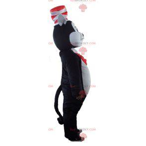 Stor svart og hvit kattemaskot med hatt - Redbrokoly.com