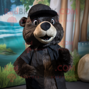 Black Beaver mascot costume character dressed with a Poplin Shirt and Beanies