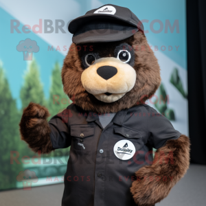 Black Beaver mascot costume character dressed with a Poplin Shirt and Beanies