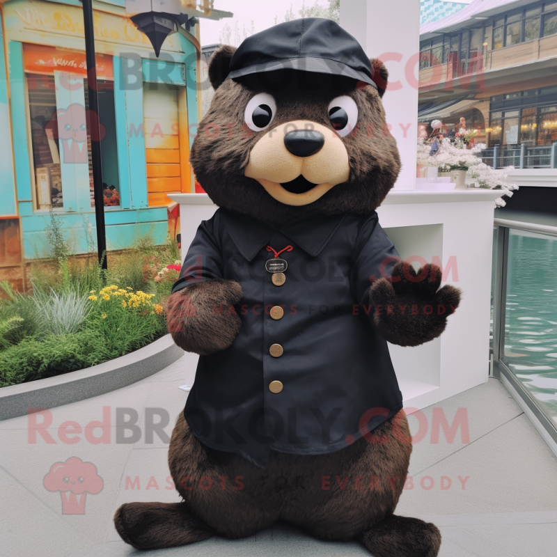 Black Beaver mascot costume character dressed with a Poplin Shirt and Beanies