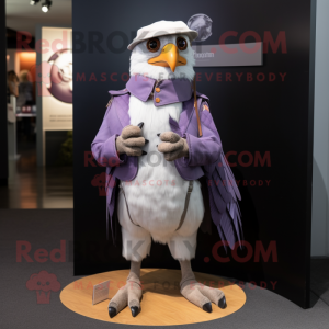 Lavender Falcon mascot costume character dressed with a Chinos and Foot pads