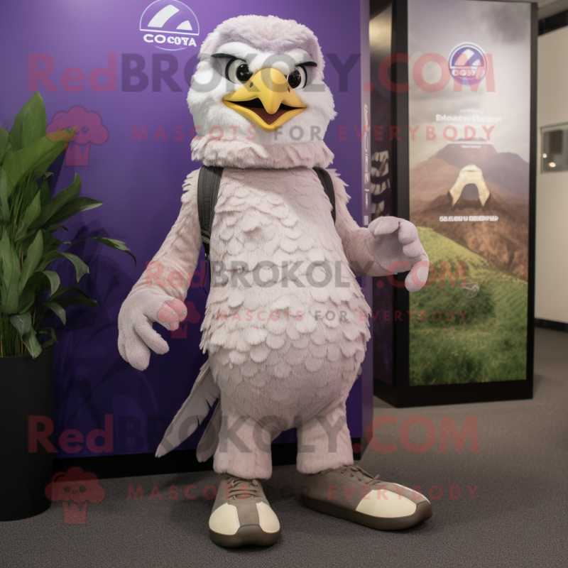 Lavender Falcon mascot costume character dressed with a Chinos and Foot pads Lavender Falcon mascot costume character dressed with a Chinos and Foot pads