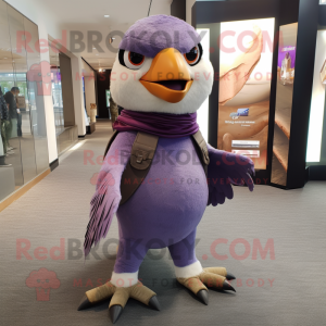 Lavender Falcon mascot costume character dressed with a Chinos and Foot pads