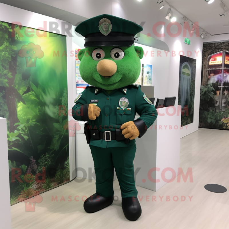 Forest Green Police Officer mascot costume character dressed with a Shorts and Hair clips