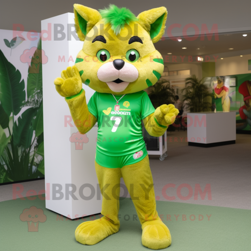 Lime Green Bobcat mascot costume character dressed with a Running Shorts and Keychains Lime Green Bobcat mascot costume character dressed with a Running Shorts and Keychains
