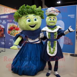 Navy Caesar Salad mascot costume character dressed with a Ball Gown and Scarf clips