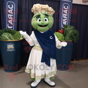 Navy Caesar Salad mascot costume character dressed with a Ball Gown and Scarf clips