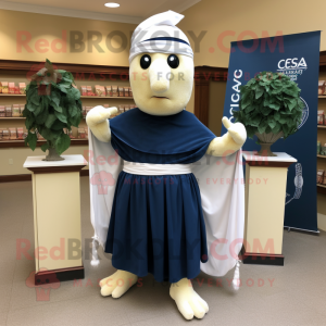 Navy Caesar Salad mascot costume character dressed with a Ball Gown and Scarf clips