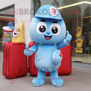 Sky Blue Candy mascot costume character dressed with a Flare Jeans and Wallets