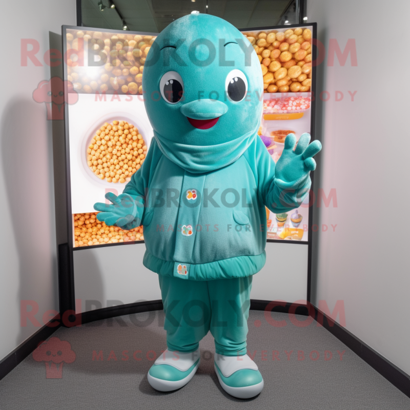 Teal Candy mascot costume character dressed with a Long Sleeve Tee and Shawls