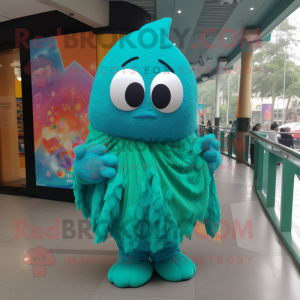 Teal Candy mascot costume character dressed with a Long Sleeve Tee and Shawls