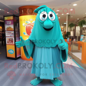 Teal Candy mascot costume character dressed with a Long Sleeve Tee and Shawls