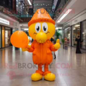 Orange Heart Shaped Balloons mascot costume character dressed with a Raincoat and Beanies