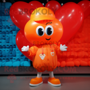 Orange Heart Shaped Balloons mascot costume character dressed with a Raincoat and Beanies