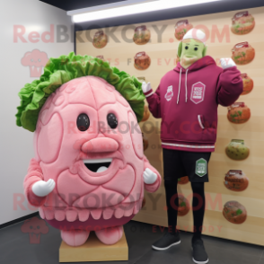 Pink Corned Beef And Cabbage mascot costume character dressed with a Sweatshirt and Brooches