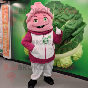 Pink Corned Beef And Cabbage mascot costume character dressed with a Sweatshirt and Brooches