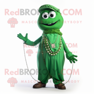 Green Moussaka mascot costume character dressed with a Dress Pants and Necklaces