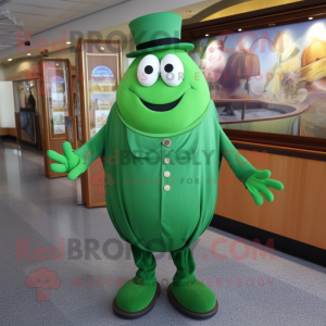 Green Moussaka mascot costume character dressed with a Dress Pants and Necklaces