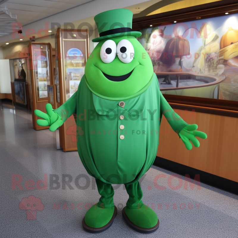 Green Moussaka mascot costume character dressed with a Dress Pants and Necklaces Green Moussaka mascot costume character dressed with a Dress Pants and Necklaces