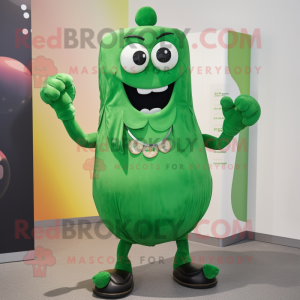 Green Moussaka mascot costume character dressed with a Dress Pants and Necklaces
