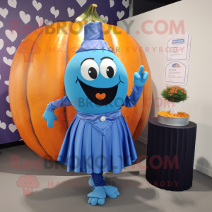 Blue Pumpkin mascot costume character dressed with a Pleated Skirt and Cufflinks