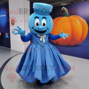 Blue Pumpkin mascot costume character dressed with a Pleated Skirt and Cufflinks