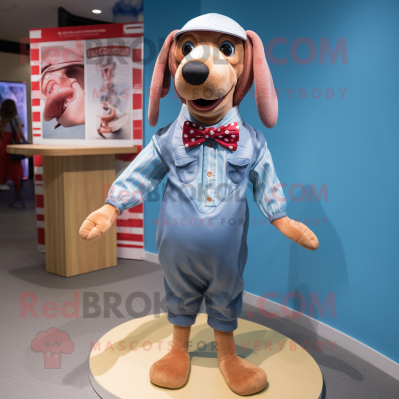 nan Hot Dogs mascot costume character dressed with a Chambray Shirt and Bow ties nan Hot Dogs mascot costume character dressed with a Chambray Shirt and Bow ties