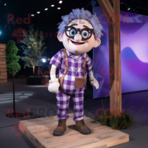 Lavender Trapeze Artist mascot costume character dressed with a Flannel Shirt and Eyeglasses